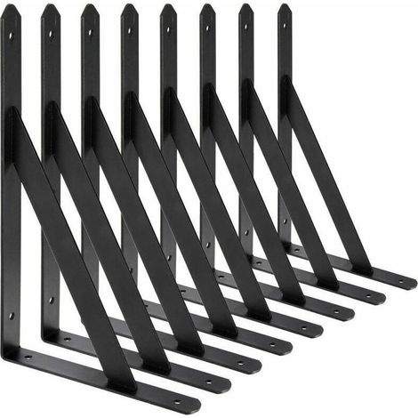 Wandregalhalterungen, 8 Stück 90°-Dreieckswinkel aus Stahl, 200 mm x 120 mm, Eckverbinder (Schwarz) - Crezuo
