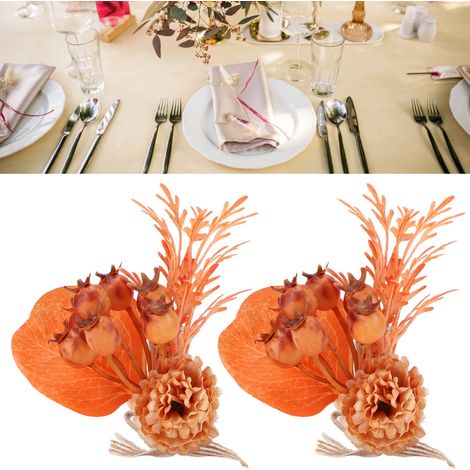 Lot de 2 ronds de serviette décoratifs créatifs pour Halloween, pinces à serviette sur le thème des citrouilles et de la récolte de Thanksgiving, ronds de serviette décoratifs avec fleurs artificielle (1/5)
