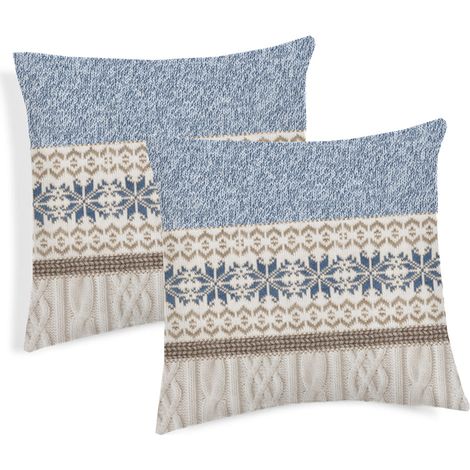 Coppia Cuscini Arredo Imbottiti 40x40 Disegno Maglia Colore Blu (1/2)