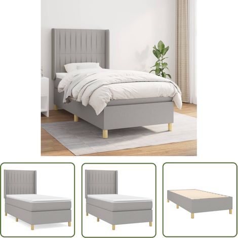 The Living Store Sommier à lattes de lit avec matelas Gris clair 90x200 cm Tissu - Lit Plateforme - Lit Tapissier - Lit Double - Literie - Chambre À Coucher (1/5)