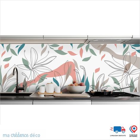Crédence : Feuilles fines et colorées - Couleur Vert olive foncé - Alu composite - 60 - 120 (1/3)