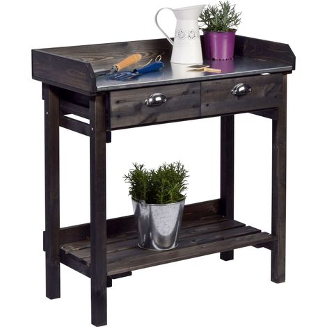 Table de plantation design avec 2 tiroirs Table de jardinage avec étagère Table de rempotage en bois d'épicéa massif Table de fleurs pour jardin, terrasse, balcon 79 x 39 x 90 cm Noir (1/5)