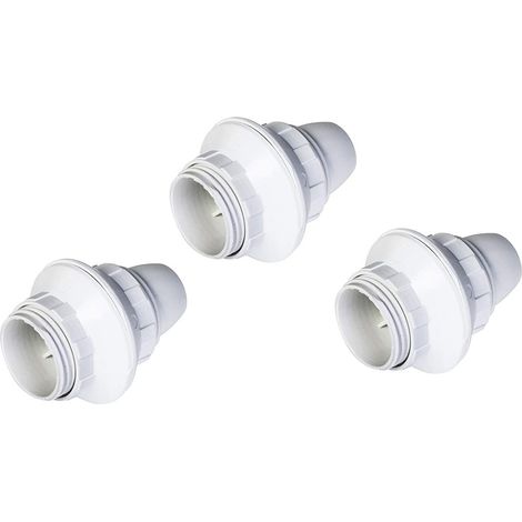 PORTALAMPADA E 14 BIANCO FILETTATO + 2 GHIERE  IN BAKELITE PASSO PICCOLO - PZ 3 (1/2)