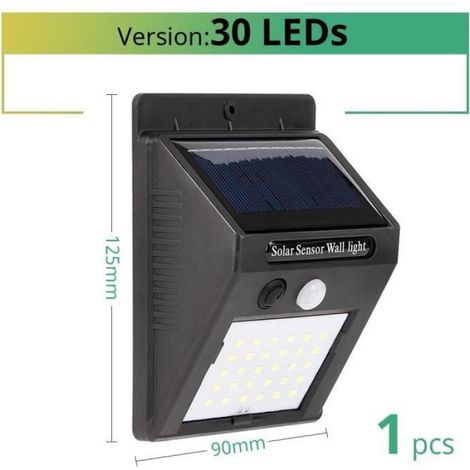 Lampadaire Extérieur - Solaire - 30 LED - Détecteur PIR - IP65 - Noir - 1 Pièce