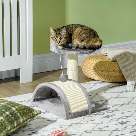 Árbol para gatos con cueva, bola de juego y postes de sisal, 46 cm, gris DESVIAE (1/5)