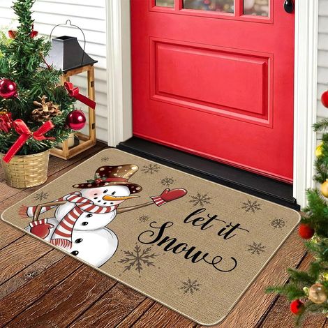 Tapis De Seuil De Noël - Homme De Neige - Dos En Caoutchouc Antidérapant - Pour Entrée Extérieure Ou Intérieure - 60 x 40 cm - 1 Pièce (1/5)