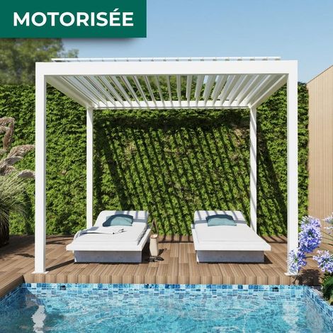 Pergola Bioclimatique Autoportante Motorisée Éclairée Aluminium 3x3 Blanc Caleta France (1/3)