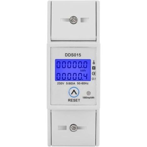 Einphasiger Energiezähler 5-80A 230V 50Hz Einphasiger LCD-Hintergrundbeleuchteter Energiezähler, DIN-Schienenmontage KWh-Zähler DDS015, Watt-KWh-Zähler (230V 5-80A 50Hz) (1/5)