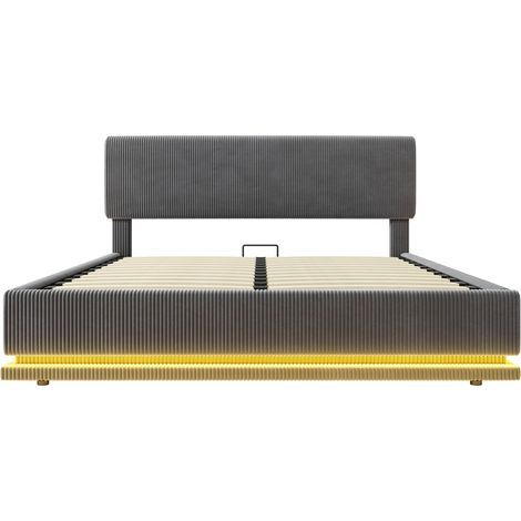 Polsterbett 140x200 aus grauem Cordvelours mit LED, USB-C und Bettkasten (1/5)