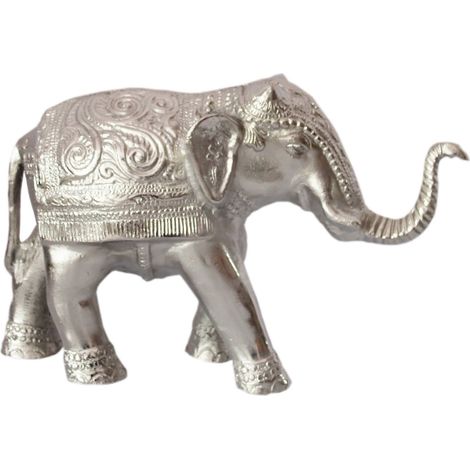 Statuette éléphant décorative en aluminium finition argentée - argenté brillant sculpté (1/3)