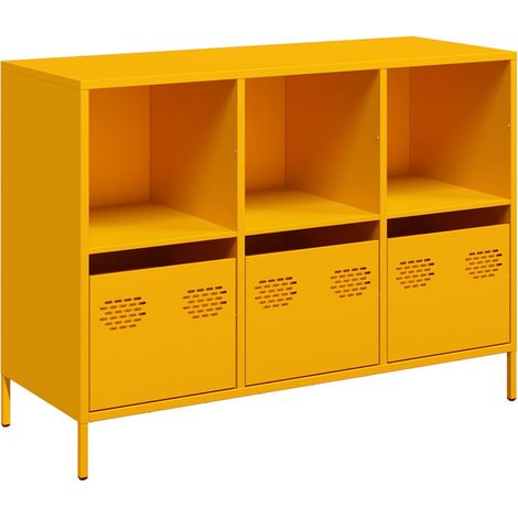 Buffet,Bahut,Meuble de Rangement jaune moutarde 101,5x39x73,5 cm acier laminé à froid CFW74283 (1/5)