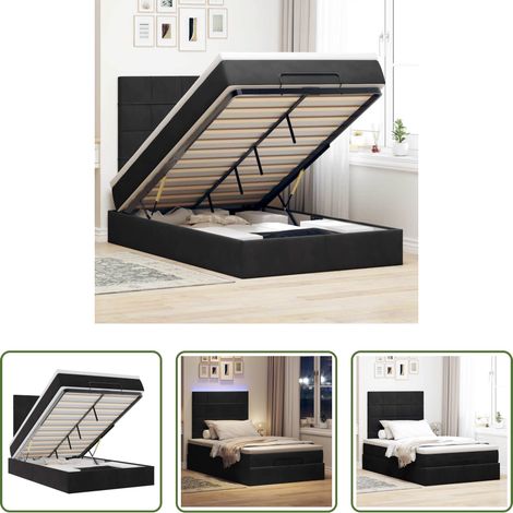 vidaXL LED-Beleuchtung - Ottoman-Bett mit Matratzen & LEDs Schwarz 120x200 cm Samt (1/5)