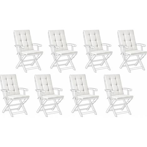 Conjunto de 8 cojines para asiento y respaldo de sillas de exterior con lazos blanco crema Maui