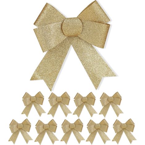 Grand Noeud Cadeau, Lot de 10, décoration Noël, Ruban pour Sapin, Voiture, Mariage, doré (1/5)