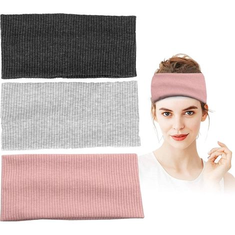 3 Pièces Bandeau Cheveux Femme Homme, Bandeau Anti Transpiration, Elastique Bandeau Large Cheveux Femme, Coton Bandeau Tennis, Bandeau Sport Femme pour Yoga,Pilates,Fitness Noir,Rose,Gris (1/5)