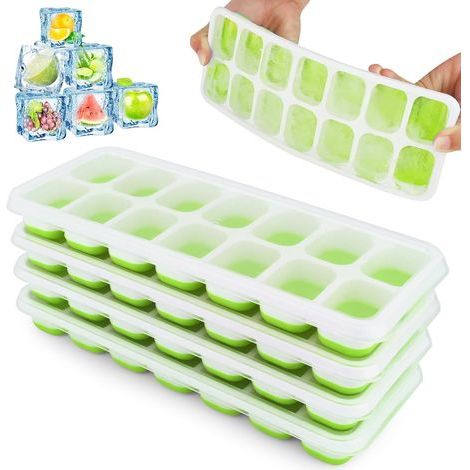 Stapelbare Silikon-Eiswürfelformen mit Deckeln für Lebensmittel, Getränke und Babynahrung (grün), 4er-Set (1/5)
