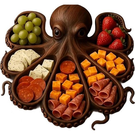 Tagliere per salumi a forma di polpo - Tagliere in legno con motivo a polpo per salumi, formaggi e frutta - ispirato al mare - un regalo originale (1/5)