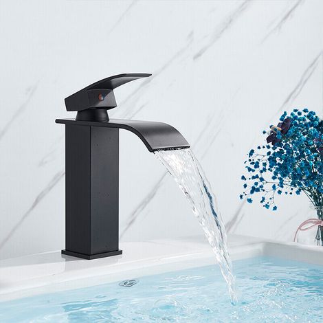Robinet Salle de Bain Design Moderne de Cascade Robinet Lavabo Noir Conception de Corps en Métal Durable Supérieure Eau Chaude et Froide Réglable (1/5)