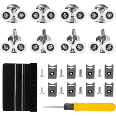 8 Pieces Double Shower Door Caster, 25 mm, for 4-6 mm Glass Sliding Shower Cabin Caster with Fixings and Squeegee Zinc Alloy for 4-6 mm Thick Glass (1/5)
