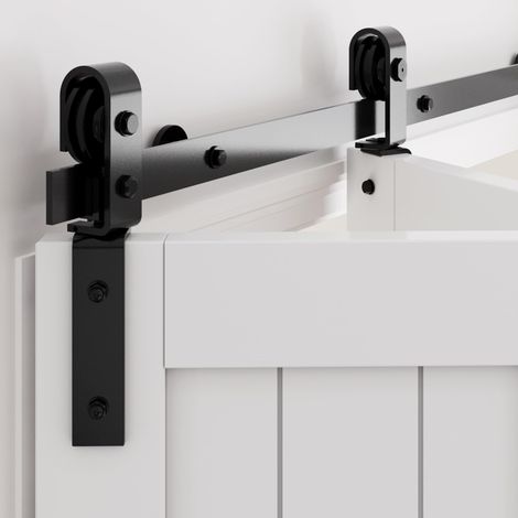 3.3FT/100CM Porta scorrevole interna nera Porta scorrevole pieghevole Binario adatto per porta interna Due 46CM, Kit porta scorrevole Facile installazione, Nessuna porta