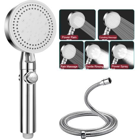 Pommeau de douche et flexible - Pommeau de douche haute pression, douchette (argentée) (1/4)