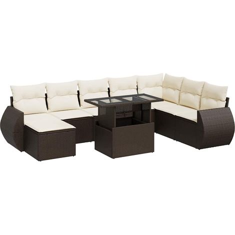 vidaXL Set Divani da Giardino 9pz con Cuscini Marrone in Polyrattan (1/5)