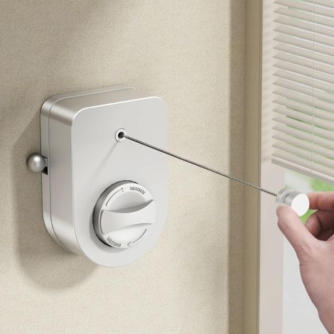 Fil Linge Extérieur Retractable Support Mural, Extensible Corde A Linge Retractable Interieur Etendoir Linge Exterieur Etendoir Mural Exterieur Sechoir avec Tringle Suspendue- 4.2m(Blanc) (1/5)