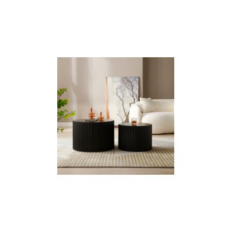 Lot de 2 tables basses gigognes rondes Ø60x40 et Ø48x35 cm noires en MDF, surface mate résistante aux rayures (1/5)