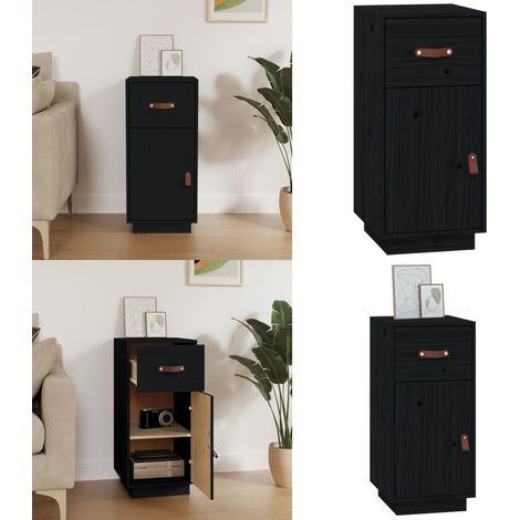 Buffet Noir 34x40x75 cm Bois massif de pin - Buffet - Meuble De Rangement - Commode - Bibliothèque - Mobilier - Home & Living