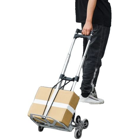 Carro para subir escaleras, estructura de aluminio, diseño de 6 ruedas, capacidad de carga de 70 kg, asa telescópica ajustable, dimensiones compactas plegado: 58 x 30 x 10 cm. (1/5)