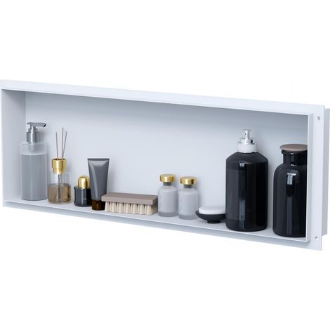 VILSTEIN Duschnische 30x90 cm Unterputz Wandnische Weiß Randloses Duschregal mit Ablagefach (1/5)