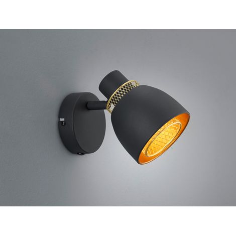 LED Wandstrahler Metall Schwarz Gold mit Drahtgeflecht, Breite 10cm (1/5)