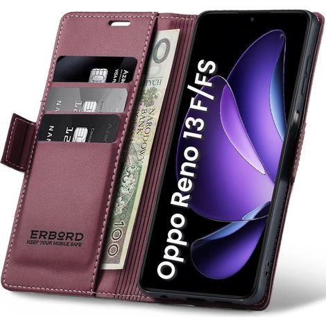 Funda para Oppo Reno 13F / Oppo Reno 13FS, color lichi brillante, tipo cartera, color rojo. (1/5)