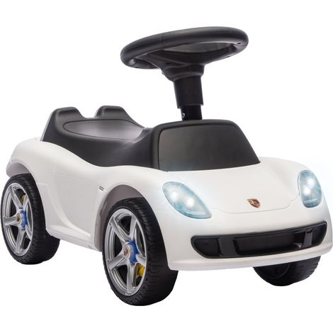 Voiture électrique Porsche pour enfants de 18 à 36 mois, avec klaxon, phares et bruit de moteur, blanche. (1/5)