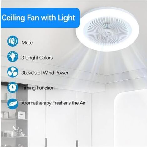 2packs Ventilateur de plafond silencieux 10in – Plafonnier LED 3 couleurs – Télécommande – 3 vitesses – Moteur silencieux pour chambre et salon