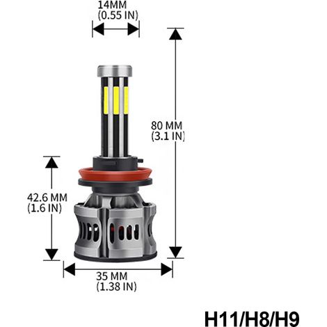 Ampoule LED automobile, lot de 2 unités, réf. H11/HB3/HB4, 12V, 50W, 6000K, pour l'éclairage et le remplacement dans les véhicules.-AquaForge