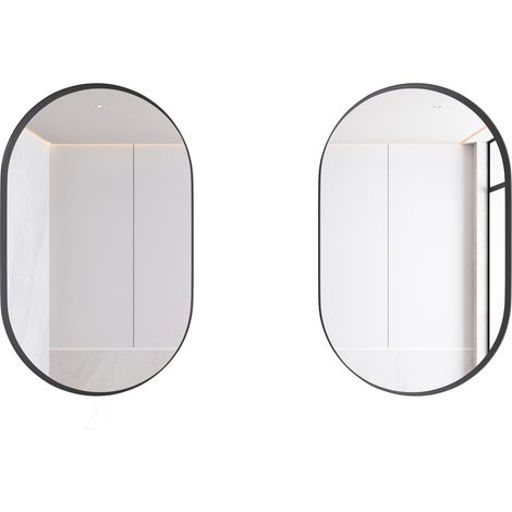 Mobiletto Specchio Ovale Incassato con Cornice in Metallo e Mensole Regolabili, Nero (1/5)