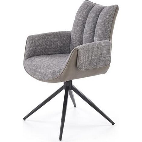 Chaise grise pivotante design, tissu et éco-cuir, pied métal noir LUDMILA (1/5)