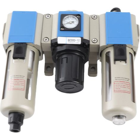 Unité combinée filtre déshuileur déshydrateur pour compresseur air avec régulateur pression et lubrificateur GC300-10 en alliage aluminium (1/5)