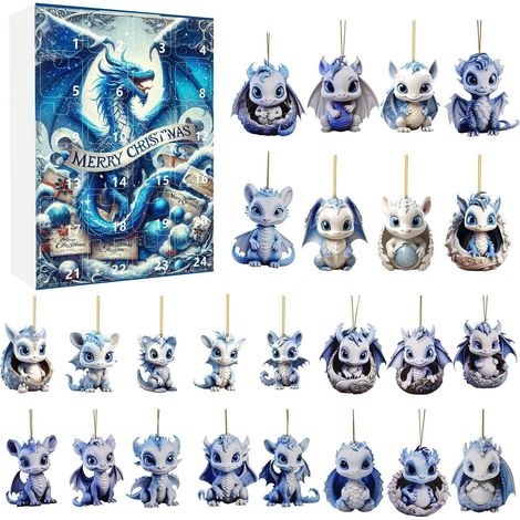 Calendrier De Lavent - Pendentif En Acrylique Forme De Dragon De Glace - Décoration De Porte Dentrée Pour Noël - 24 Jours - 1 Pièce (1/5)