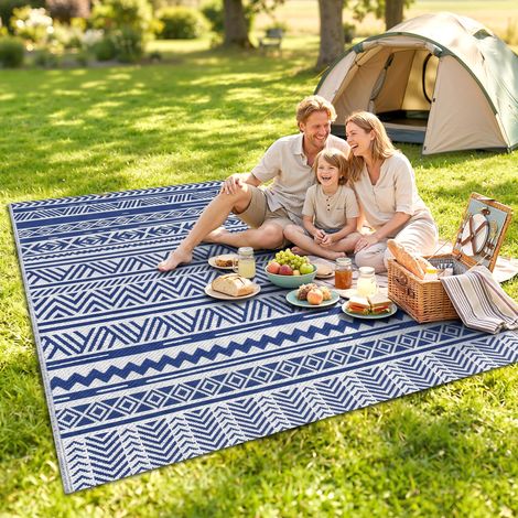 Tapis extérieur Graphique, réversible double face, motif moderne, 2,74m x 1,82m, polypropylène haute densité 310 g/m², antidérapant, usage terrasse et jardin. (1/5)