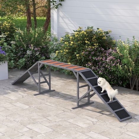 Rampe d'agilité pour chien, barres de sécurité surface antidérapante 325x55x69cm gris, équipement d'agilité pour chiens (1/4)