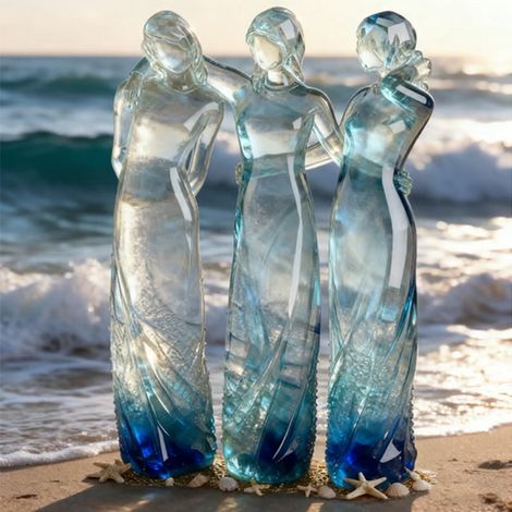 Sculpture Amies - Résine Effet Verre De Mer - Décoration Intérieure - Cadeau Pour Anniversaire Fête Des Mères Noël - 1 Pièce (1/5)