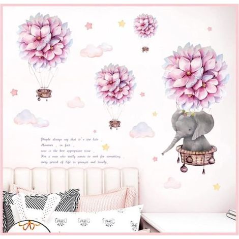 Wandaufkleber - Heißluftballon Elefant - Rosa - Cartoon - 2 Stück 30x90 cm (1/4)