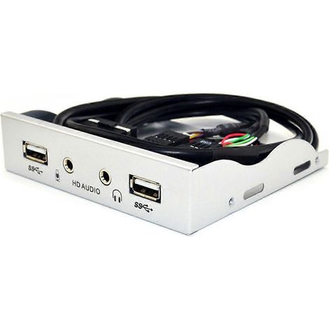 Hub USB 2.0 à 2 ports, prise casque 3,5 mm, façade argentée et blanche (1/5)