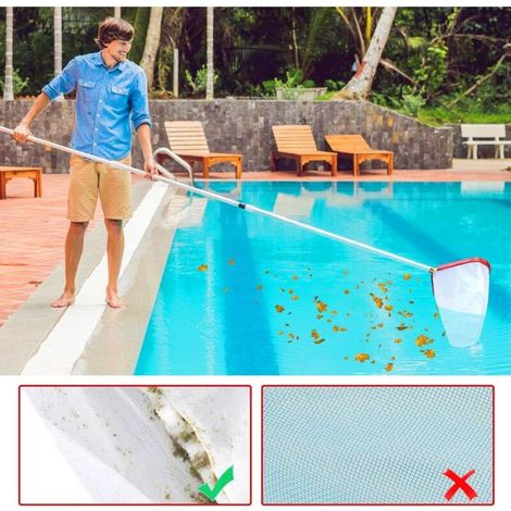 Professionelles Poolskimmernetz mit Aluminiumrahmen, Teichskimmer, Poolskimmer, Poolzubehör, Tiefenkescher zur Reinigung von Blättern und Insekten im Pool (1/4)