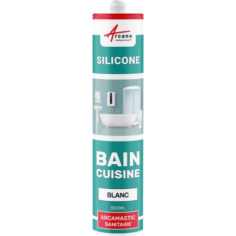 Arcane Industries – Mastic silicone sanitaire 300 ml – Élasticité exceptionnelle – Résistant aux moisissures – Pour joints baignoire et douche