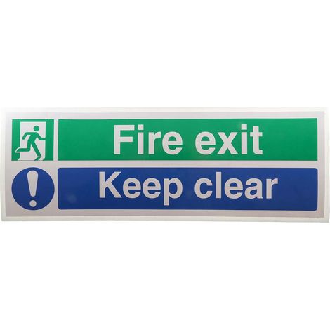 Panneau de sécurité incendie Auto-Adhésif, Fire Exit Keep Clear, texte en Anglais, Bleu, vert, Vinyle ( Prix pour 1 )