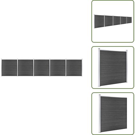The Living Store Juego de paneles de valla WPC negro 872x186 cm - Valla de madera y plástico