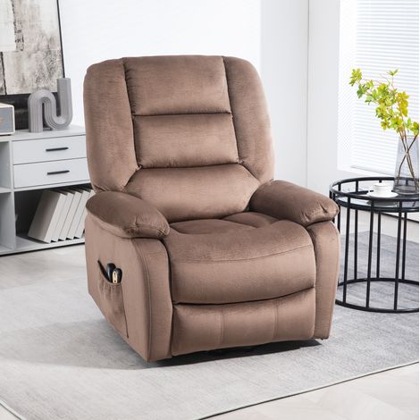 Fauteuil releveur électrique avec massage, chaleur et fonction inclinable, polyester marron, OKWISH (1/5)